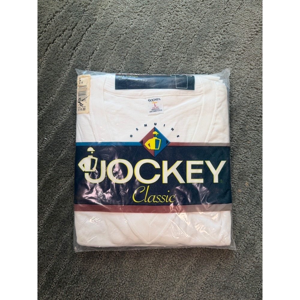 Vintage Jockey Classic Men V-Neck T-Shirt 3 Pack White Cotton Made in USA 9714 L